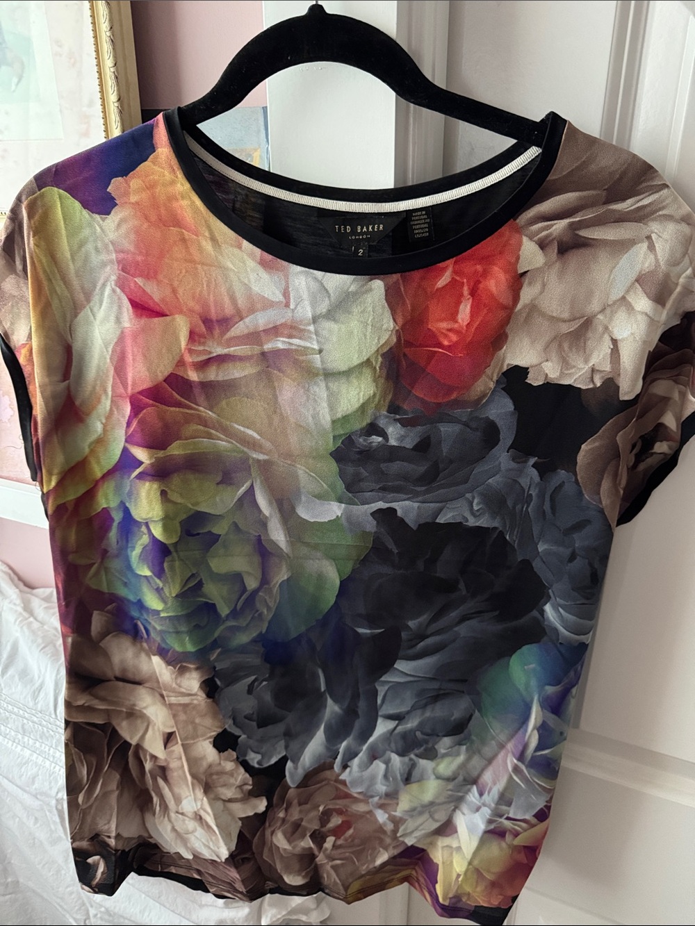 Ted Baker Multicolor Floral Print Short Sleeve Top Sz 2